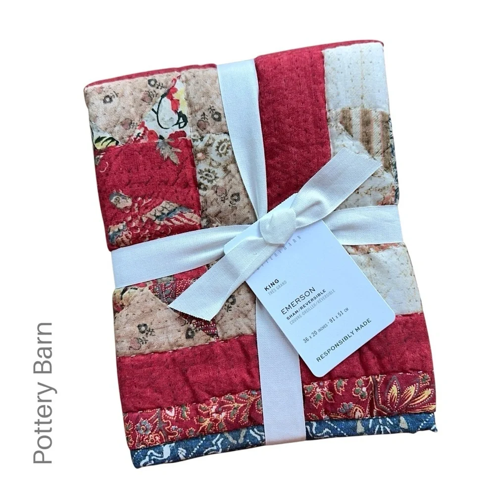 NWT | POTTERY BARN KING SIZE EMERSON HAND QUILTED COTTON REVERSIBLE SHAM